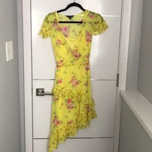 Asymmetrical yellow floral dress